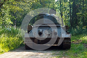 Russian rare tank of world war II in the forest