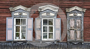 Russian Red Log Cabin Pink Shutters