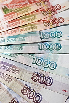 Russian roubles banknotes background