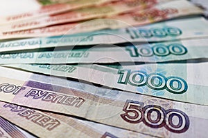 Russian roubles banknotes background