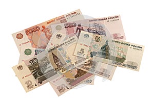 Russian roubles. Different banknotes.