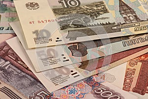 Russian roubles. Different banknotes.