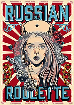 Russian roulette vintage colorful poster photo