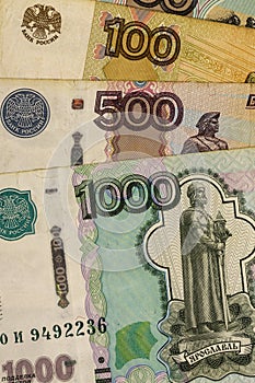 Russian Ruble Banknotes Inflation 1000 500 100 50 Macro Shot Close Up