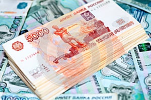 Russian ruble bills. Stack of money photo