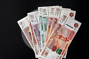 Russian ruble notes of different value.