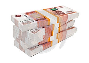 Russian rubles bills packs on stack photo