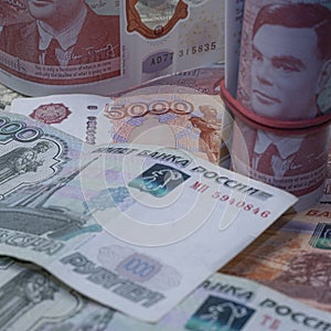 Russian rubles cash on a black background photo