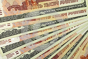 Russian rubles and dollars background
