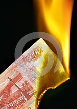 Russian rubles on fire