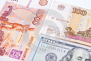 Russian rubles rub and american dollars usd exchange rate concept, financial crisis in Russia