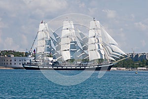 Russian sailboat entering to Sevastopol bay