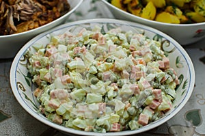 Russian Salad Olivie. Christmas. Tradition. New Year. Macro