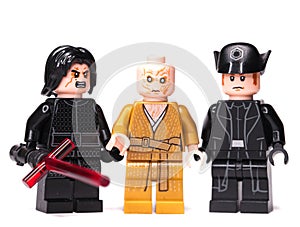 RUSSIAN, SAMARA - JANUARY 17 - 2019. LEGO STAR WARS. Minifigures Star Wars Characters - Episode 8, Kylo Ren, Snoke, Hux