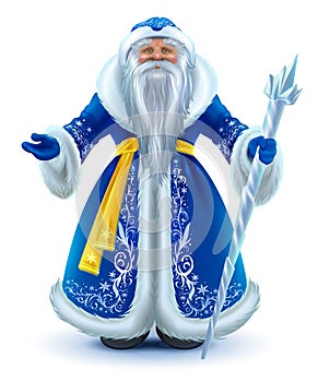 Russian Santa Claus grandfather frost in blue fur coat