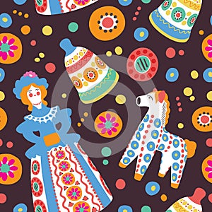 Russian souvenir toys seamless pattern