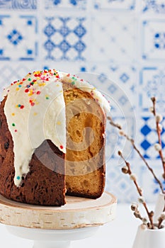 Russian spring easter bread kulich egg pussy-willow spring
