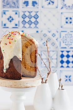 Russian spring easter bread kulich egg pussy-willow spring