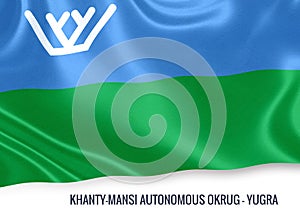 Russian state Khanty-Mansi Autonomous Okrug-Yugra flag waving on