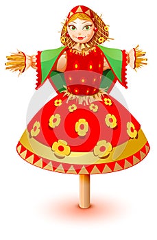 Russian straw effigy woman in traditional dress. Maslenitsa russian pancake week shrovetide carnival photo