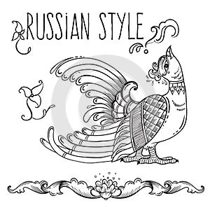 Russian style decorative folk bird. Vector hand-drawn illustration. Floral decorative motifs and fidelity to traditions. photo