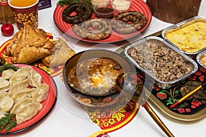 Russian table with food