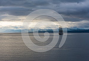 Russian tall ship in the port of Ushuaia, Argentina