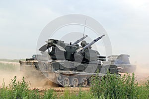 Russian tank shilka on the ground photo