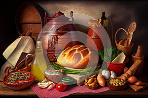 Russian traditional food set, Generative Ai
