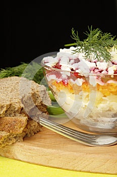 Russian traditional herring salad