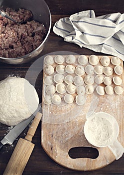 Russian traditional pelmeni with meat.