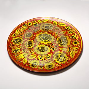 Russian tray with traditional khokhloma pattern