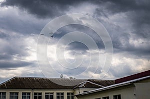 The Russian TU-160 bomber during a training flight with refueling in the air in Central Russia.