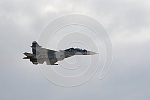 Russian two-seat twin-engine super maneuverable deck-mounted multi-purpose fighter Su-30 CM Flanker-C in the sky at  Internation photo