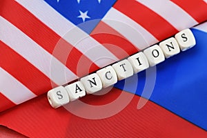 Russian and usa flag sanctions photo