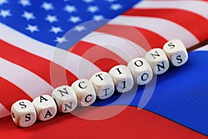 Russian and usa flag sanctions photo