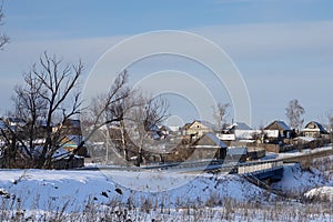 Russian village NIZHNE ABLYAZOVO in winter in Penza region