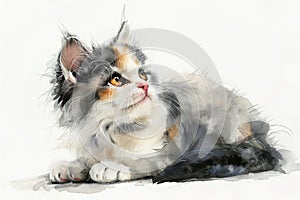 Russian White, Black and Tabby watercolor, isolated on white background