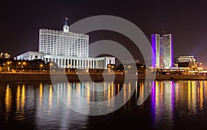 Russian White House in Moscow at night