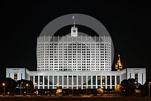 Russian White house in Moscow at night. Government House Of The Russian Federation
