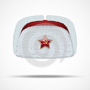 Russian white winter fur hat ushanka with red star photo