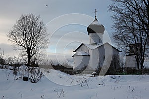 Russian winter. Vybuty Pogost near Pskov, Russia.