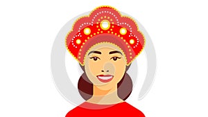 Russian woman.  A beautiful girl in the Russian national headdress.  Kokoshnik.  Portrait of a woman, head and shoulders, smile, b