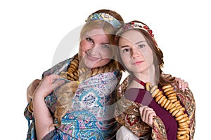 Russian women in national headscarves