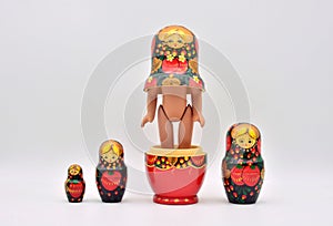 Russian dolls, matryoshkas, put in different ways photo