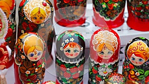 Russian wooden matryoshkas are on the table.