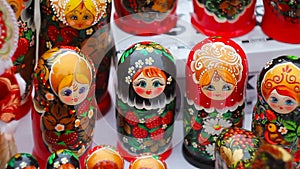 Russian wooden matryoshkas are on the table.