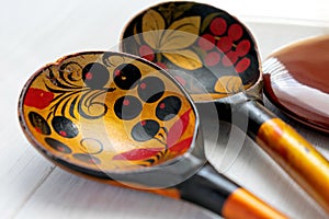 Russian wooden spoon on white background