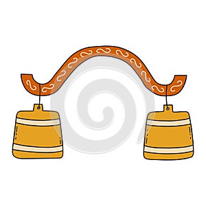 Russian yoke with wooden buckets. Vector doodle