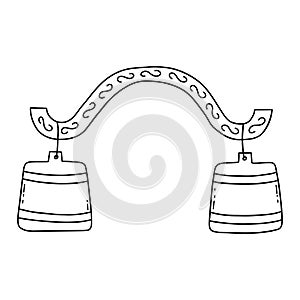 Russian yoke with wooden buckets. Vector hand drawn